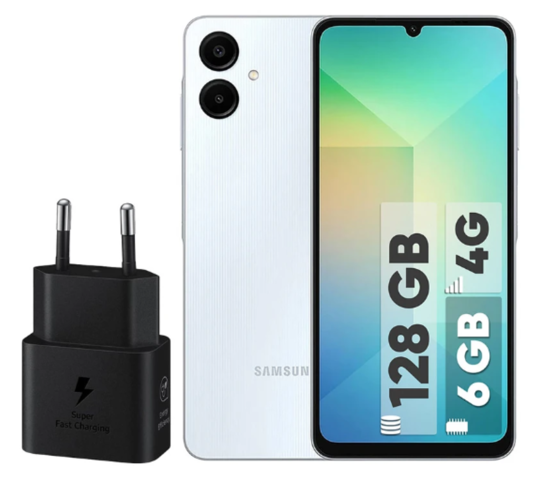 گوشی موبایل سامسونگ مدل Galaxy A06 دو سیم کارت ظرفیت 128 گیگابایت و رم 6 گیگابایت - به همراه شارژر 25 وات سامسونگ